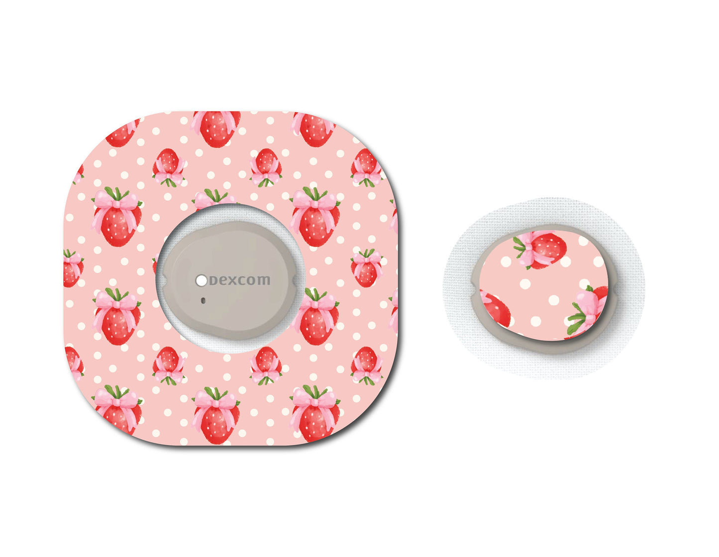 Strawberry Coquettes Berries and Dots Continuous Glucose Monitor (CGM) Decorative Over Patch and Sticker/Tattoo Set