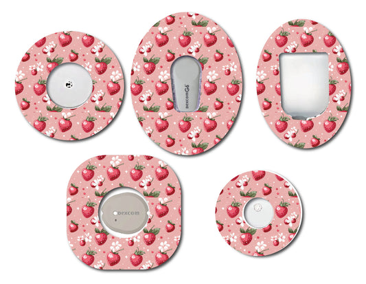 Strawberry Coquettes Blooms CGM patch for Freestyle LIbre, Dexcom, Omnipod Continuous Glucose Monitor patches and stickers