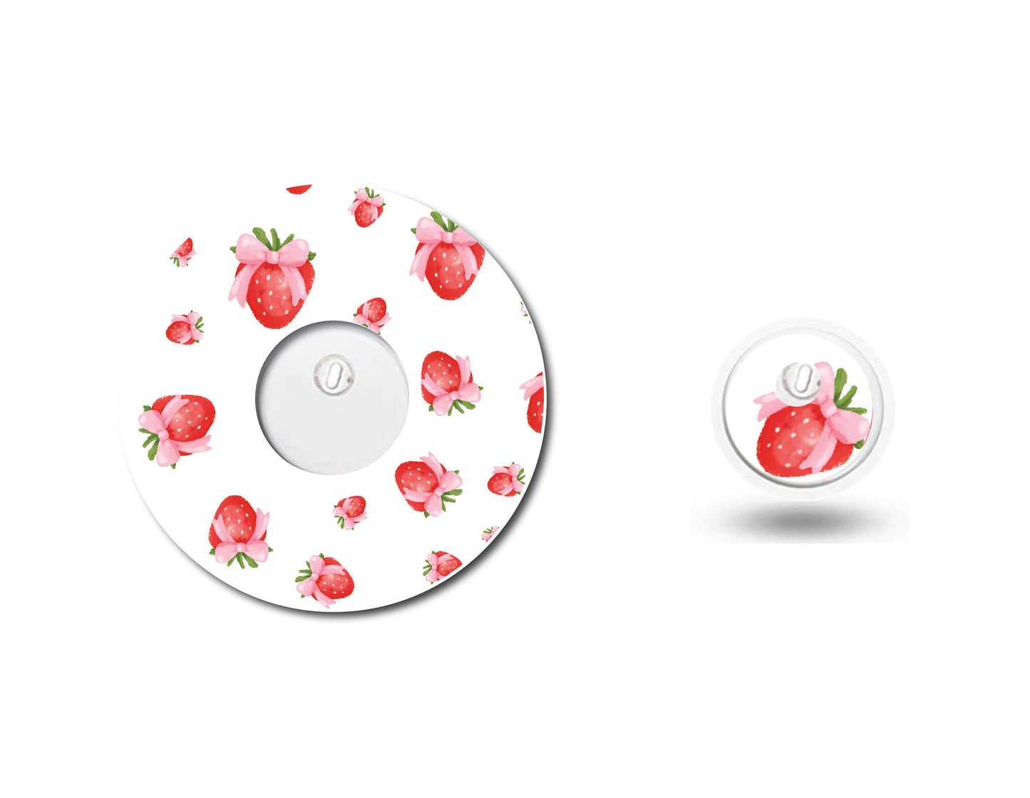 Strawberry Coquette Tossed Continuous Glucose Monitor (CGM) Decorative Over Patch and Sticker/Tattoo Set