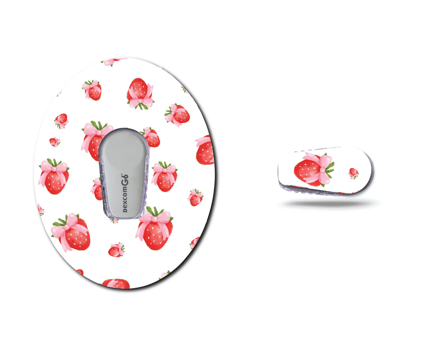 Strawberry Coquette Tossed Continuous Glucose Monitor (CGM) Decorative Over Patch and Sticker/Tattoo Set