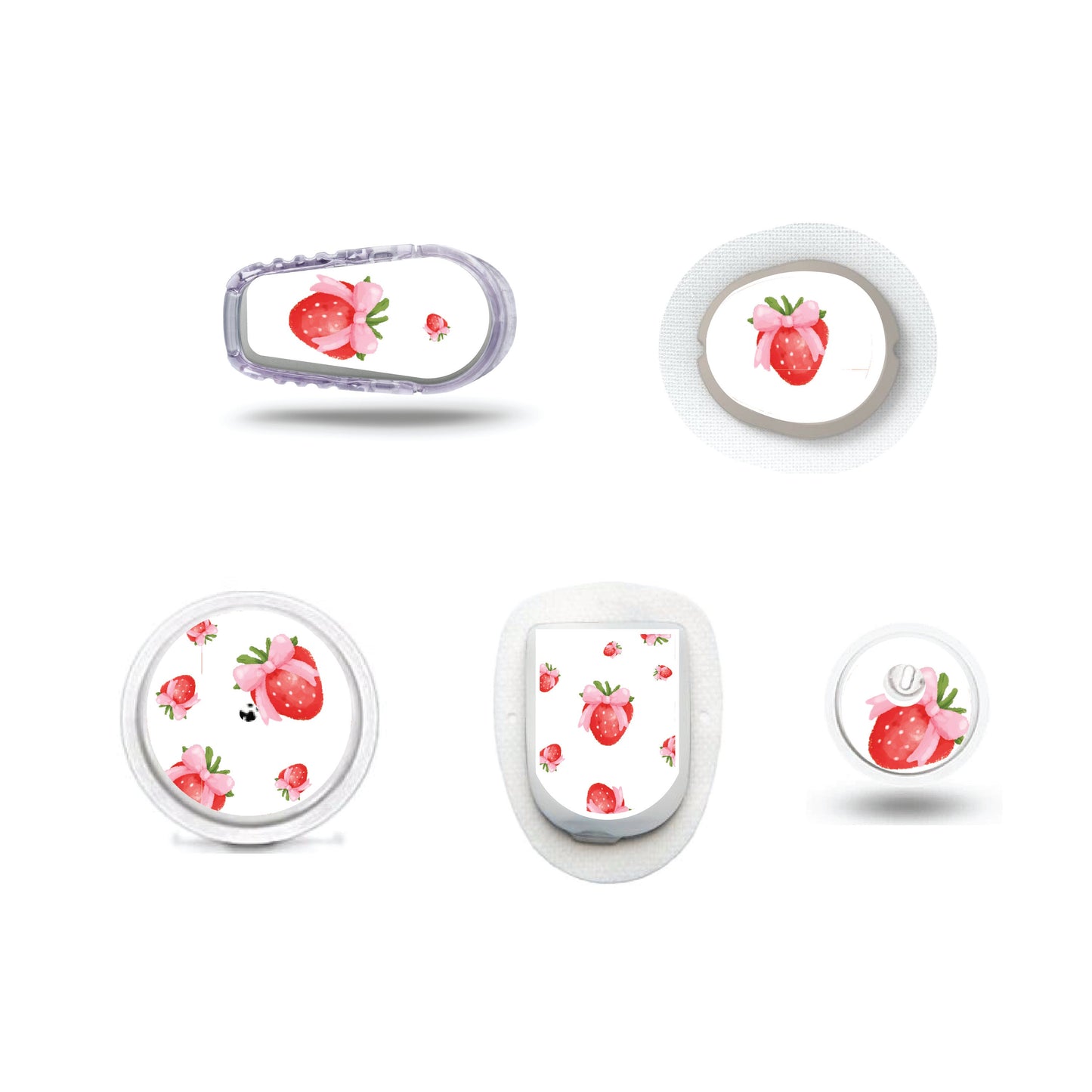 Strawberry Coquette Tossed CGM stickers for Freestyle LIbre, Dexcom, Omnipod Continuous Glucose Monitor patches and stickers