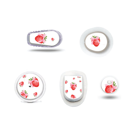 Strawberry Coquette Tossed CGM stickers for Freestyle LIbre, Dexcom, Omnipod Continuous Glucose Monitor patches and stickers