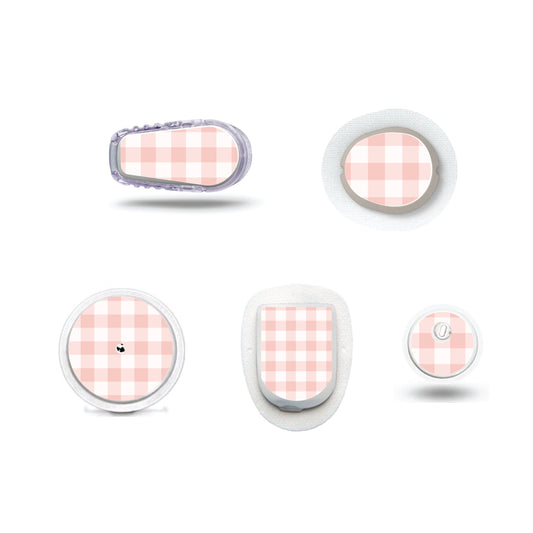 Strawberry Coquette Light Pink Gingham CGM stickers for Freestyle LIbre, Dexcom, Omnipod Continuous Glucose Monitor patches and stickers