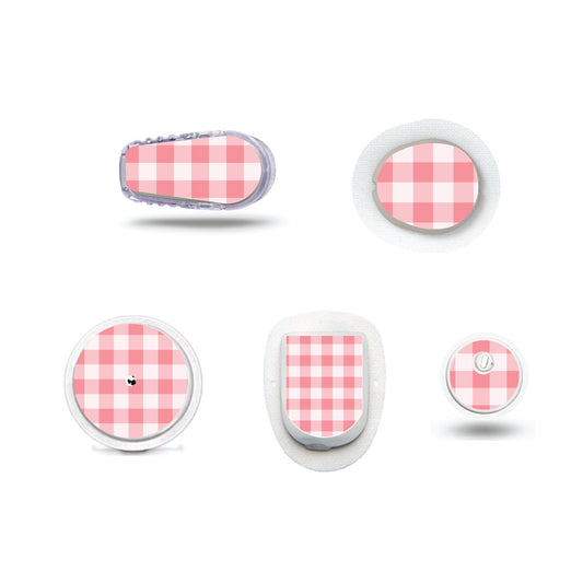 Strawberry Coquette Dark Pink Gingham CGM stickers for Freestyle LIbre, Dexcom, Omnipod Continuous Glucose Monitor patches and stickers