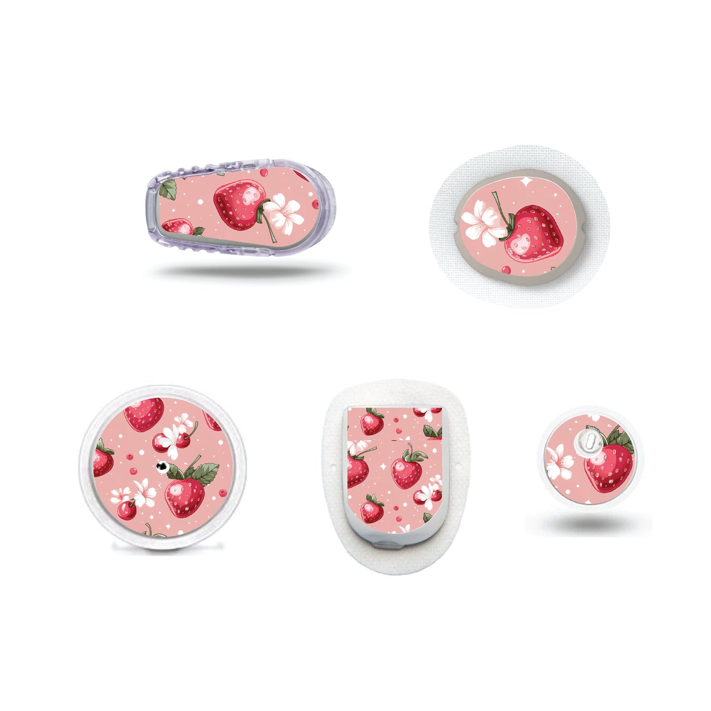 Strawberry Coquettes Blooms CGM stickers for Freestyle LIbre, Dexcom, Omnipod Continuous Glucose Monitor patches and stickers