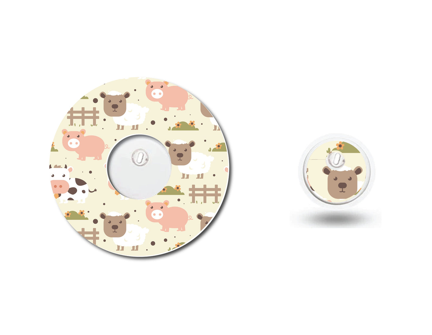 Happy Farm Animals Continuous Glucose Monitor (CGM) Decorative Over Patch and Sticker/Tattoo Set