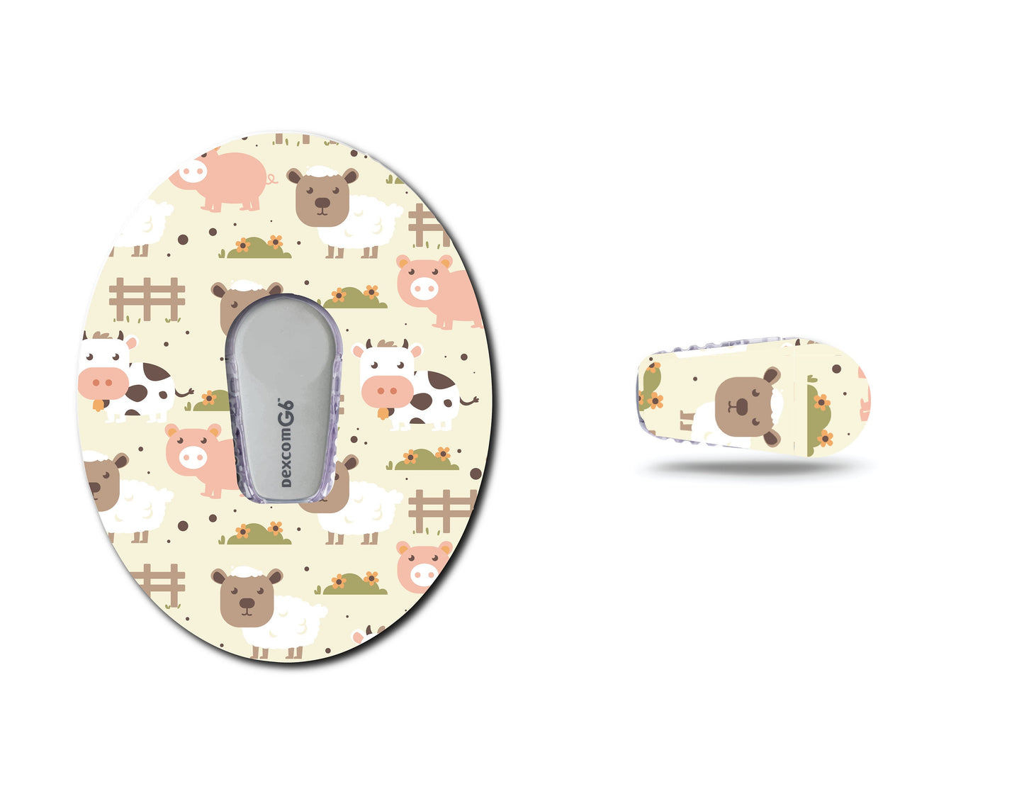 Happy Farm Animals Continuous Glucose Monitor (CGM) Decorative Over Patch and Sticker/Tattoo Set