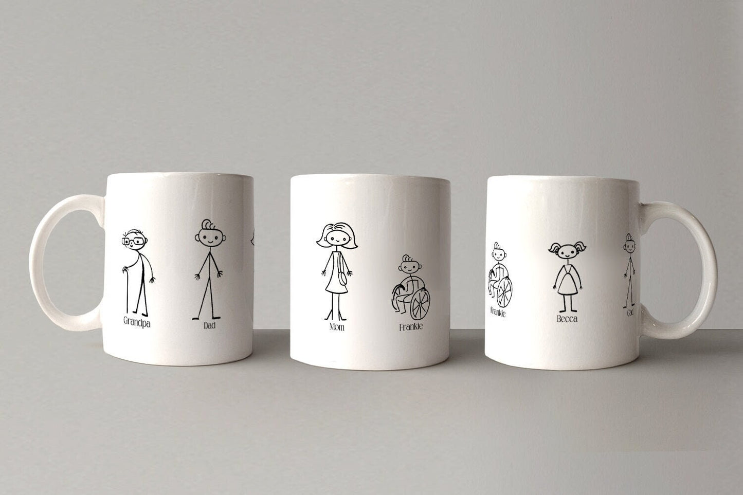 Custom Wheelchair Family Stick Figure Mug, 11 oz. or 15oz Mug, Wheelchair, Gift for Dad, Mother's Day, Father's Day