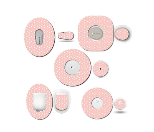 Strawberry Coquette Light Pink Dots Continuous Glucose Monitor (CGM) Decorative Over Patch and Sticker/Tattoo Set