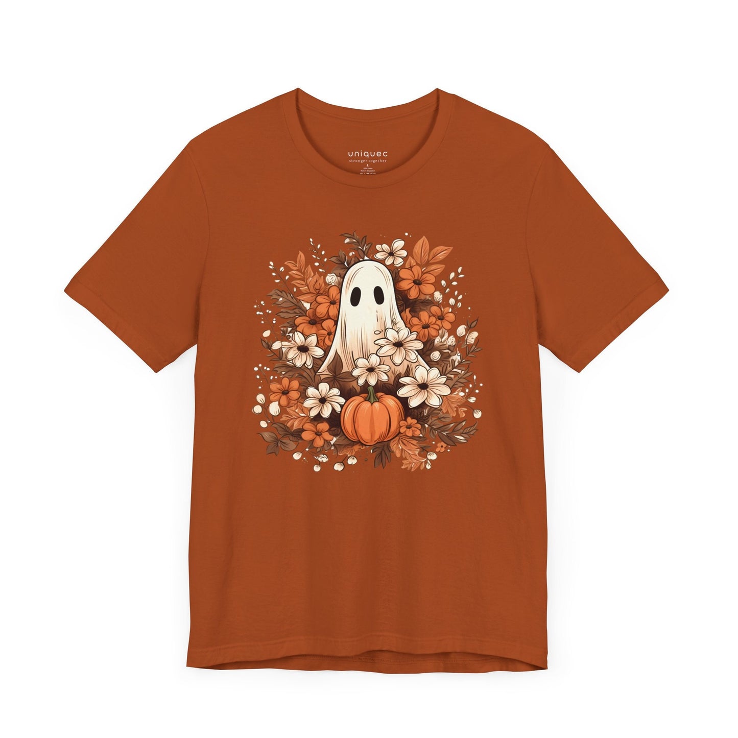 Fall Floral Ghost Unisex T-Shirt XS to 5XL, plus and regular sizes Tshirt for Halloween Autumn