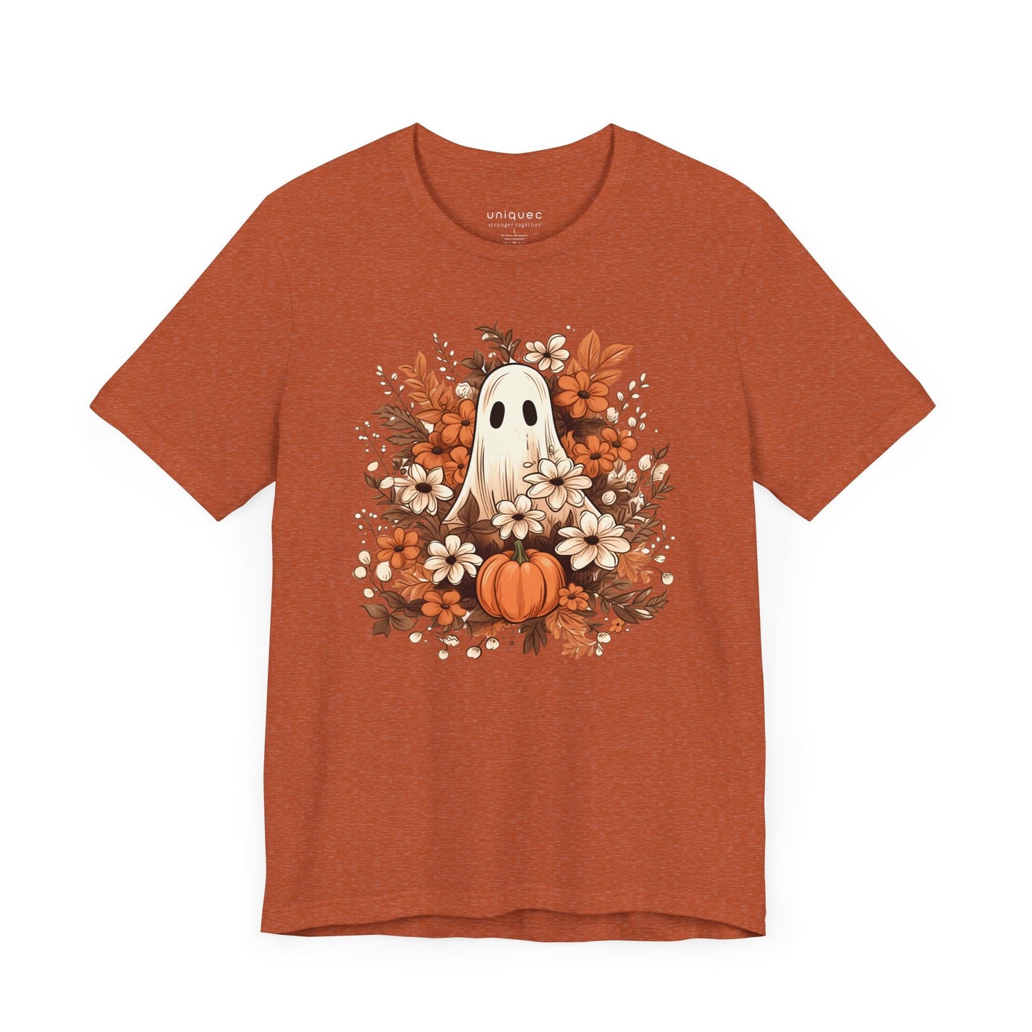 Fall Floral Ghost Unisex T-Shirt XS to 5XL, plus and regular sizes Tshirt for Halloween Autumn