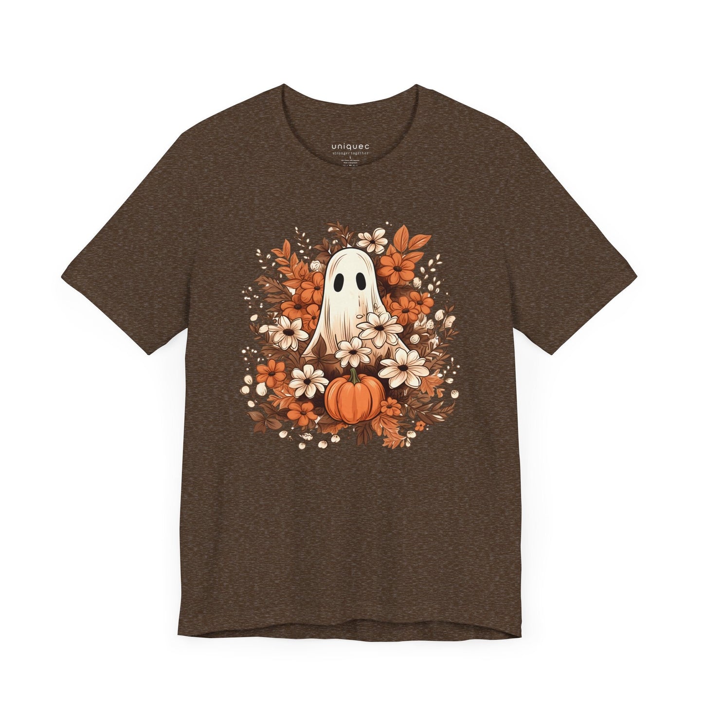 Fall Floral Ghost Unisex T-Shirt XS to 5XL, plus and regular sizes Tshirt for Halloween Autumn