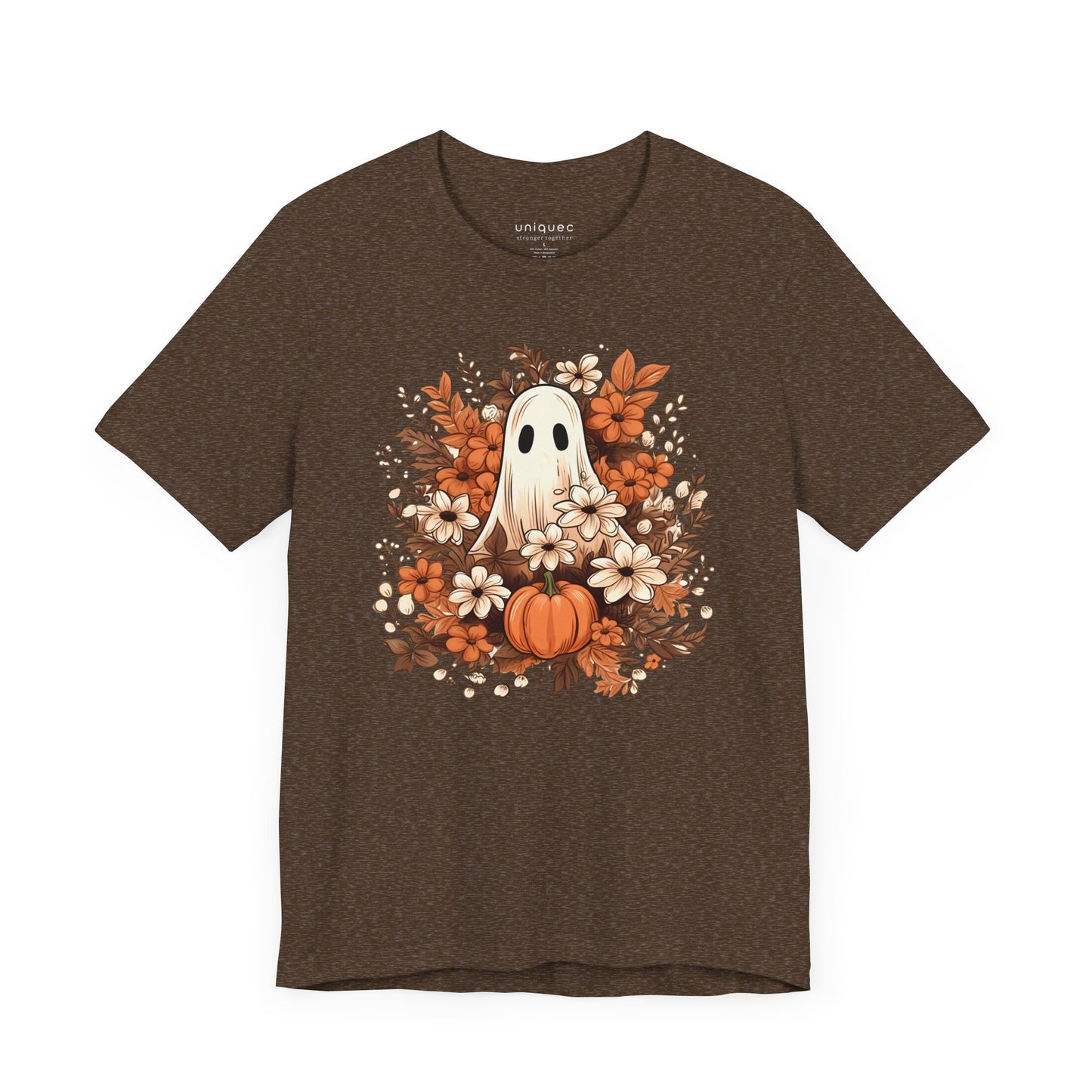 Fall Floral Ghost Unisex T-Shirt XS to 5XL, plus and regular sizes Tshirt for Halloween Autumn