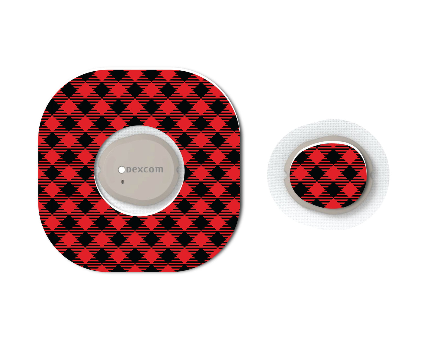 Christmas Buffalo Plaid Continuous Glucose Monitor (CGM) Decorative Over Patch and Sticker/Tattoo Set