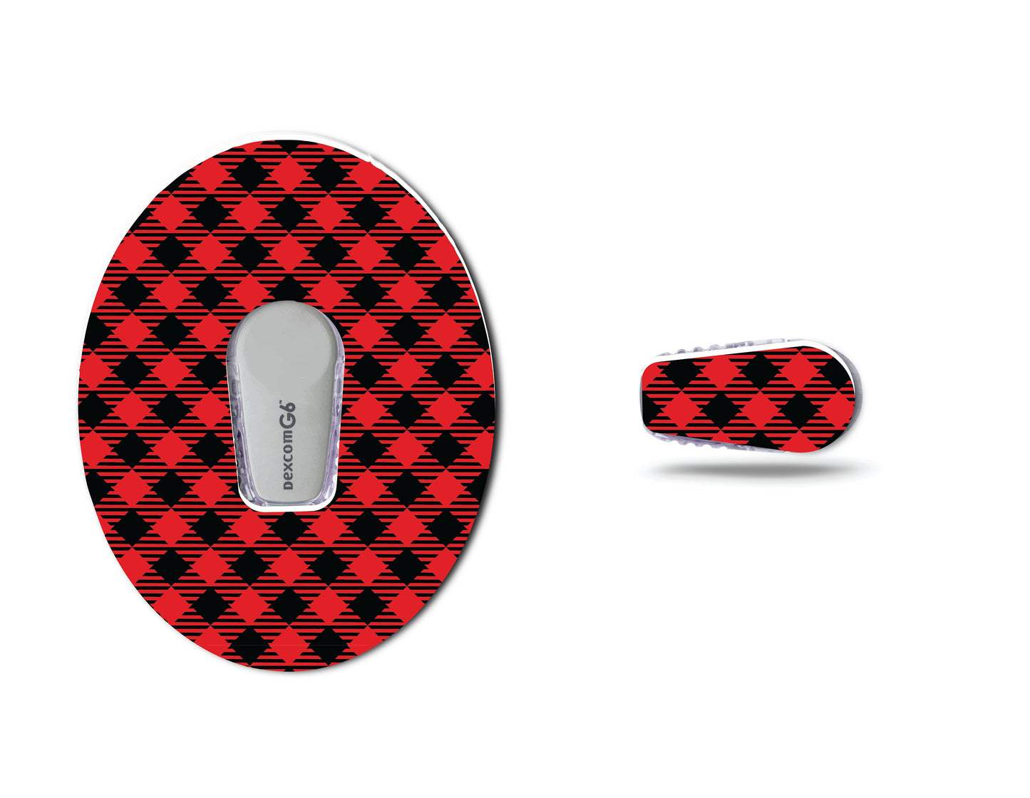 Christmas Buffalo Plaid Continuous Glucose Monitor (CGM) Decorative Over Patch and Sticker/Tattoo Set