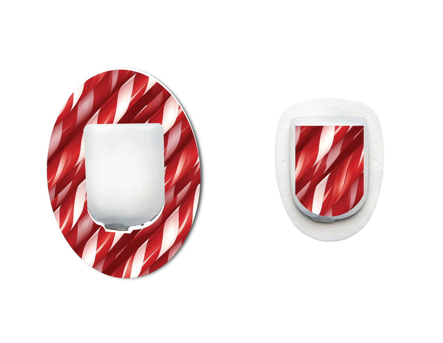 Candy Cane Continuous Glucose Monitor (CGM) Decorative Over Patch and Sticker/Tattoo Set