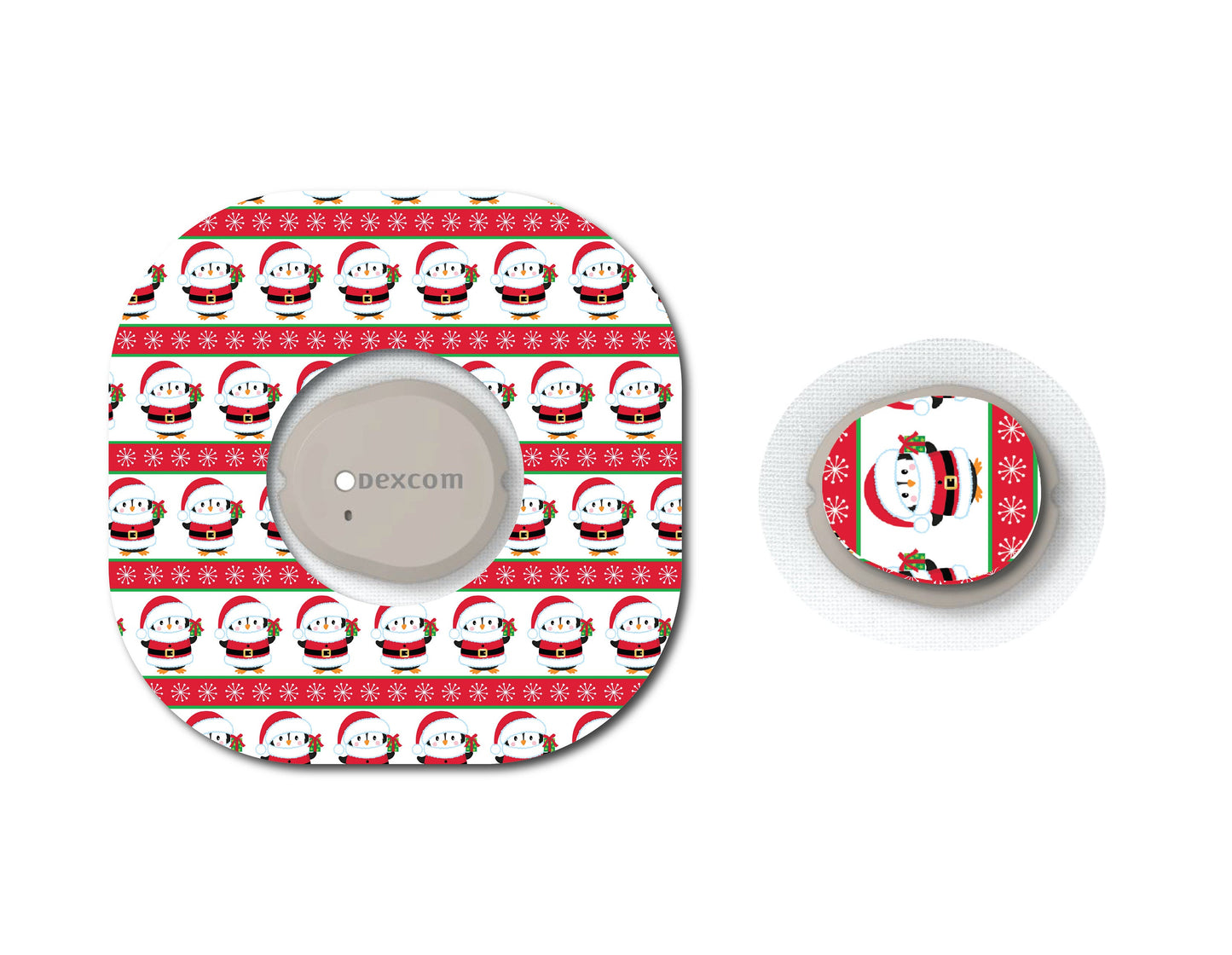 Christmas Penguin Santa Continuous Glucose Monitor (CGM) Decorative Over Patch and Sticker/Tattoo Set