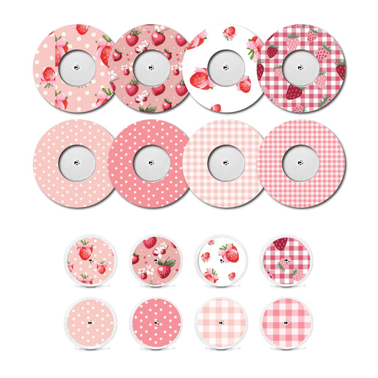 Strawberry Coquette Patches and Stickers Bundle Freestyle Libre 2- Set of 8 Patch Sticker Overlay for CGM monitor