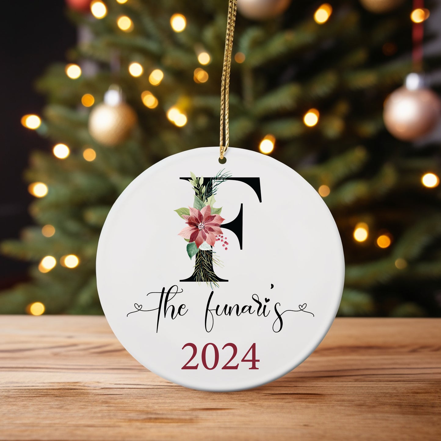 Personalized Flower Floral Christmas Ornament Custom, Ceramic, Custom Baby's First Christmas, Christmas Present