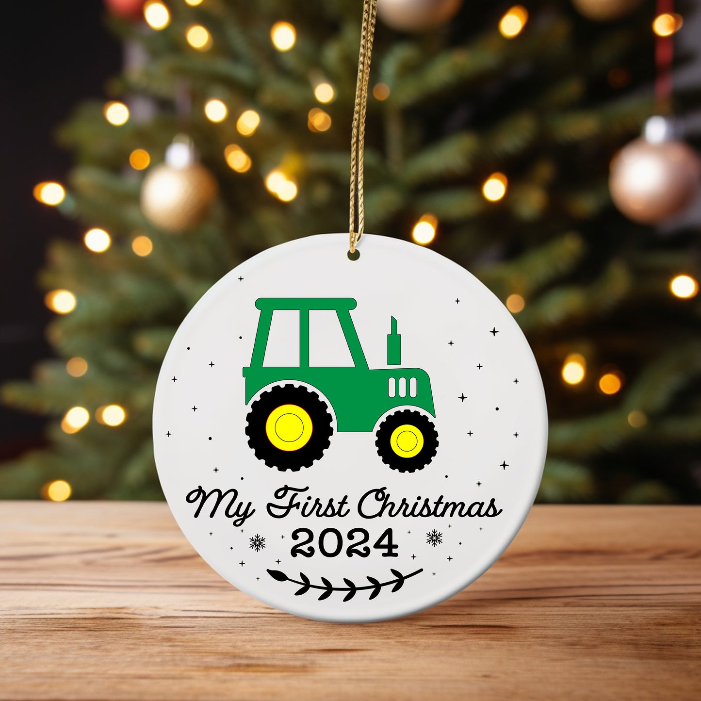 Personalized My First Christmas Tractor Ornament Ceramic, Custom Baby's First Christmas, Christmas Present