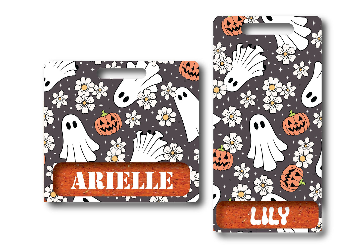 Halloween Floral Ghosts Badge Buddy - Fall Collection: Vertical or Horizontal, Standard or Extended