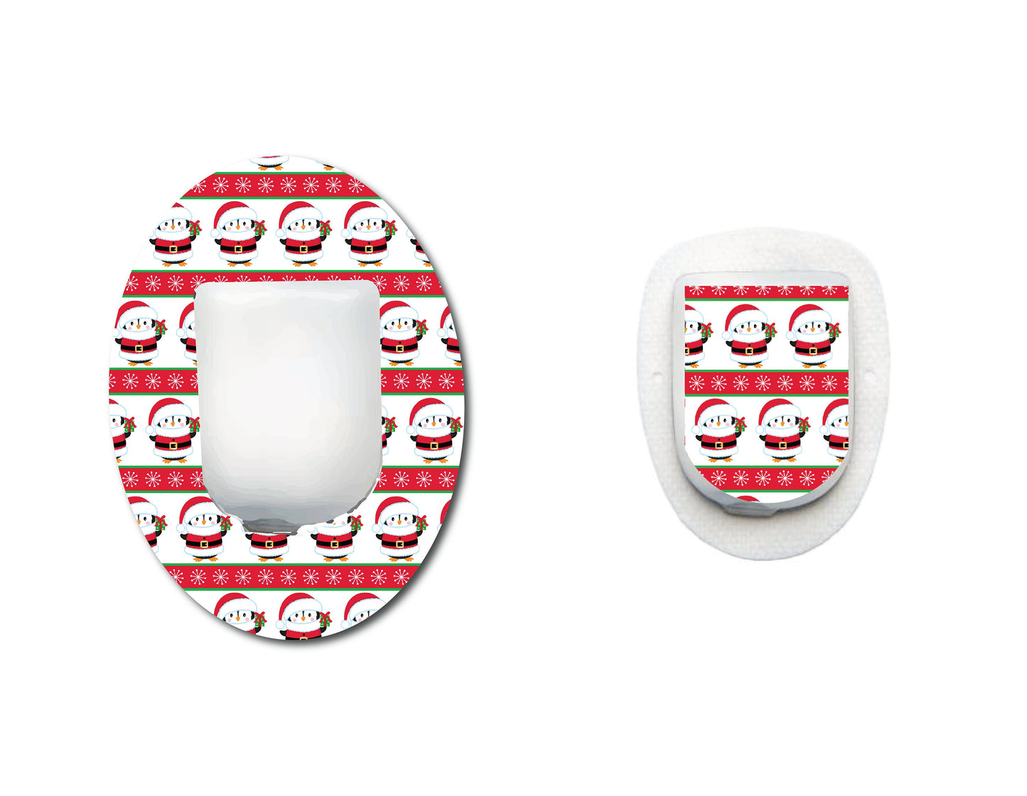 Christmas Penguin Santa Continuous Glucose Monitor (CGM) Decorative Over Patch and Sticker/Tattoo Set