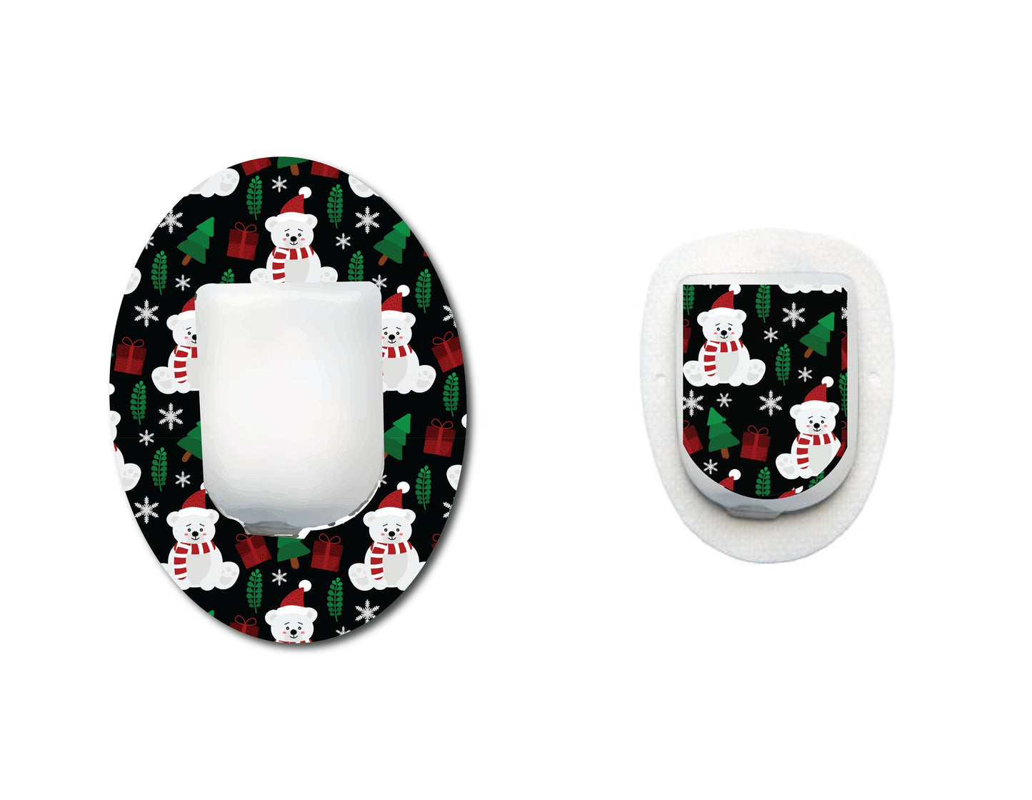 Cute Christmas Bears Continuous Glucose Monitor (CGM) Decorative Over Patch and Sticker/Tattoo Set