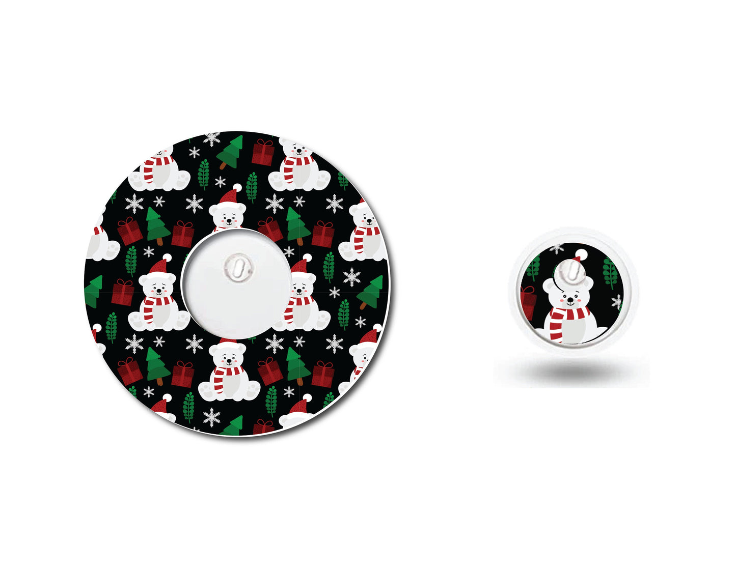 Cute Christmas Bears Continuous Glucose Monitor (CGM) Decorative Over Patch and Sticker/Tattoo Set