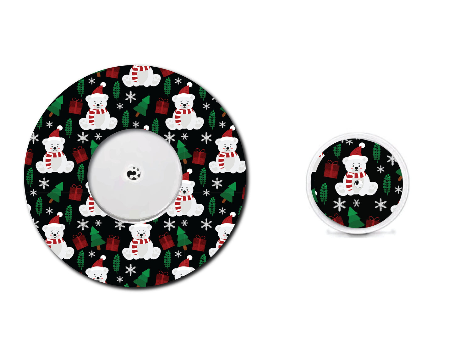 Cute Christmas Bears Continuous Glucose Monitor (CGM) Decorative Over Patch and Sticker/Tattoo Set