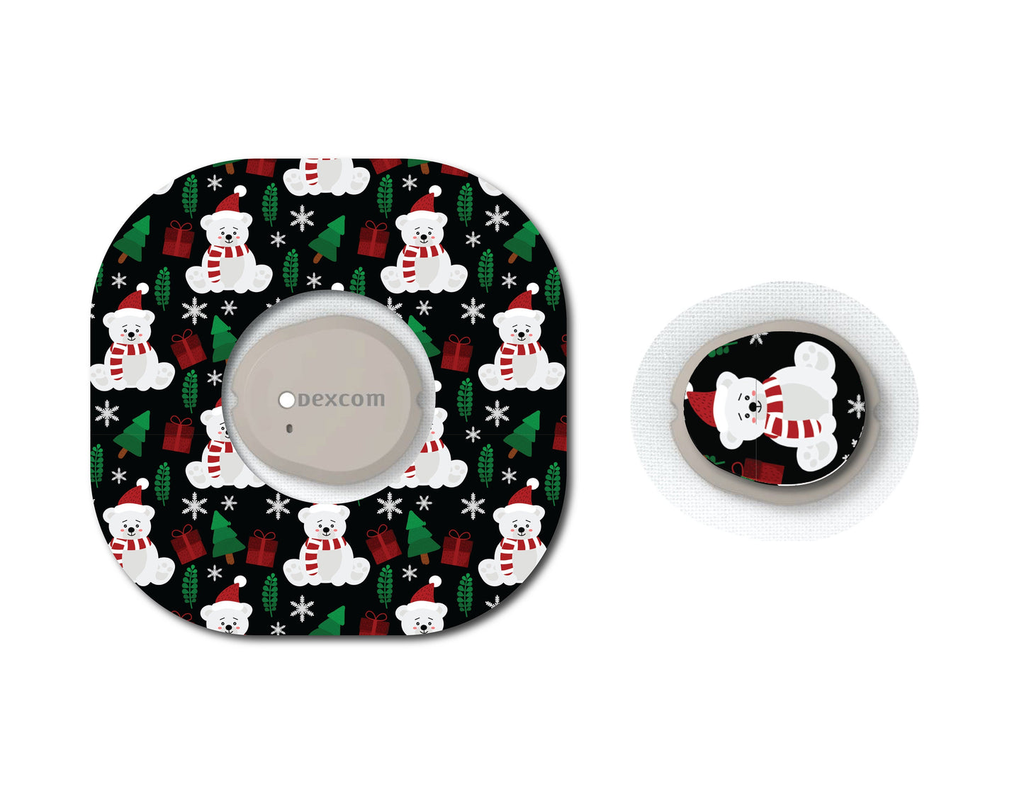 Cute Christmas Bears Continuous Glucose Monitor (CGM) Decorative Over Patch and Sticker/Tattoo Set