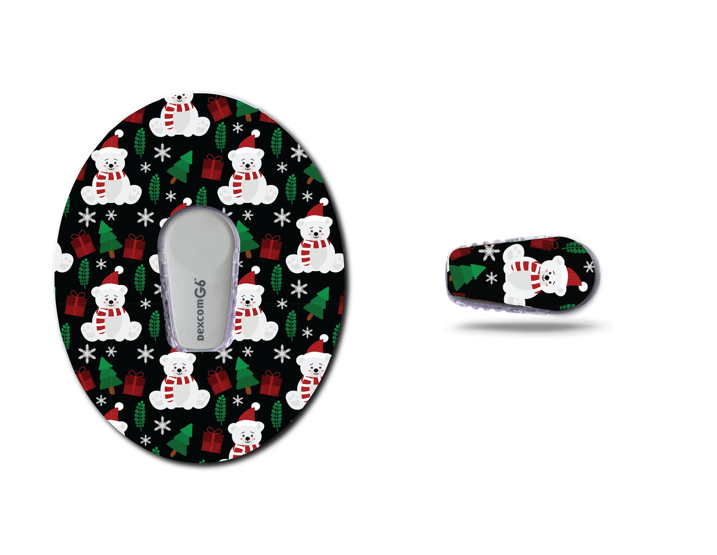 Cute Christmas Bears Continuous Glucose Monitor (CGM) Decorative Over Patch and Sticker/Tattoo Set