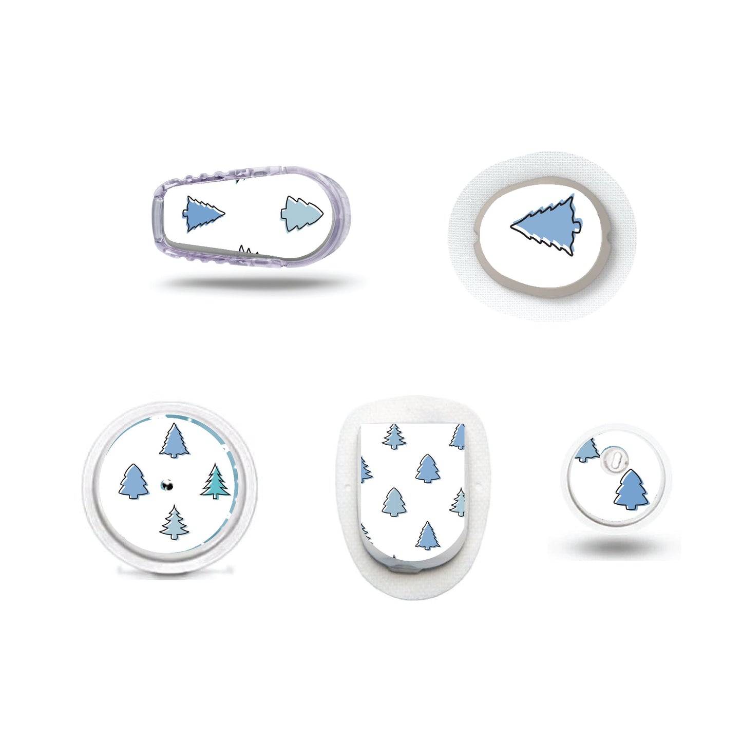 Blue Christmas Collection Trees on White Sticker for Freestyle Libre, Dexcom, Omnipod Continuous Glucose Monitor patches and stickers