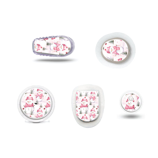 Pink Christmas Collection Snowmen for Freestyle Libre, Dexcom, Omnipod Continuous Glucose Monitor patches and stickers