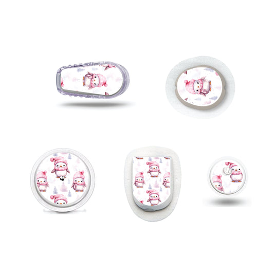 Pink Christmas Collection Penguins for Freestyle Libre, Dexcom, Omnipod Continuous Glucose Monitor patches and stickers