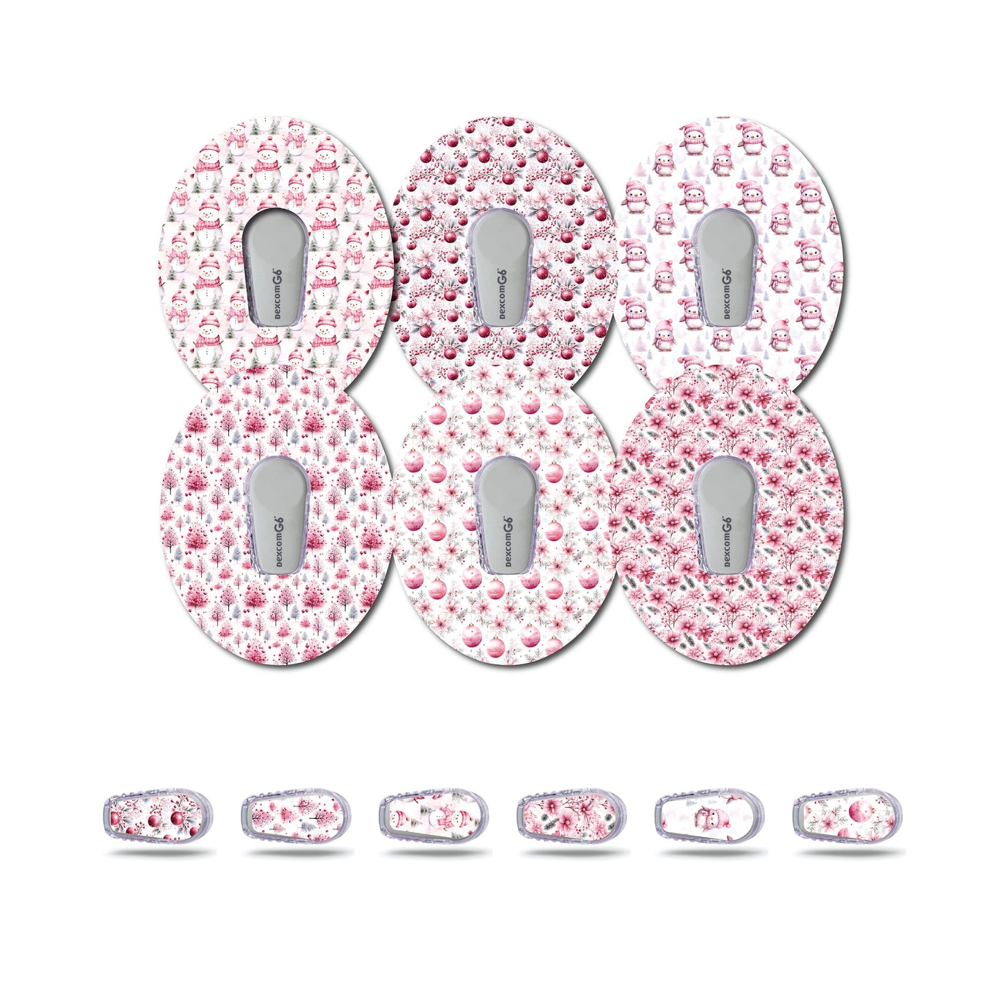 Pink Christmas Collection Patch and Sticker Bundle Dexcom G6- Set of 6 Patch Sticker Overlay for CGM monitor