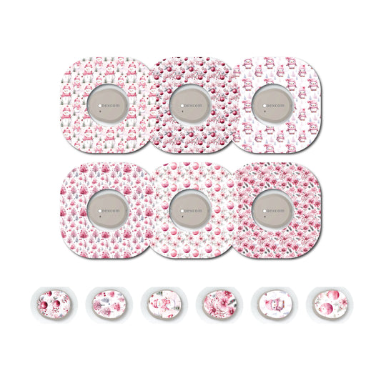 Pink Christmas Collection Patch and Sticker Bundle Dexcom G7- Set of 6 Patch Sticker Overlay for CGM monitor