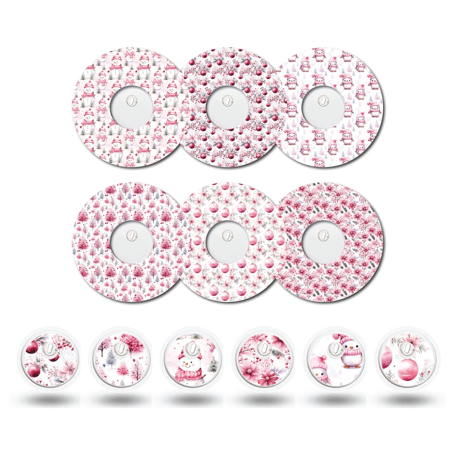 Pink Christmas Collection Patch and Sticker Bundle Freestyle Libre 3-Set of 6 Patch Sticker Overlay for CGM monitor