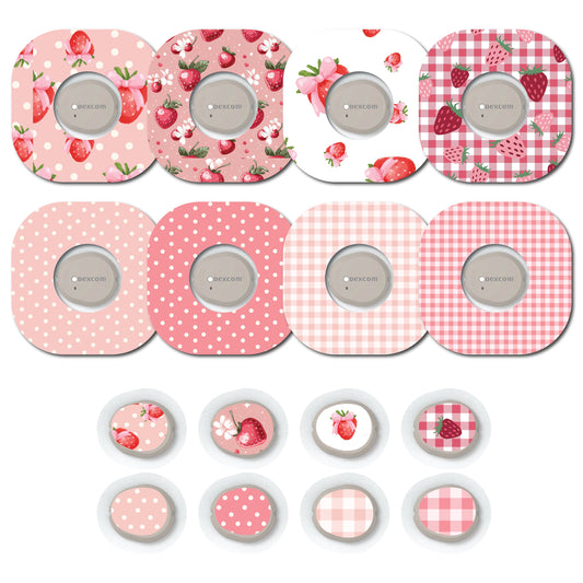 Strawberry Coquette Patches and Stickers Bundle Dexcom G7- Set of 8 Patch Sticker Overlay for CGM monitor