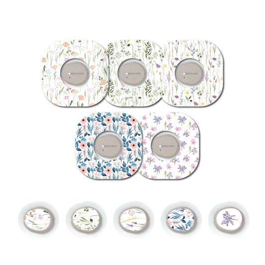 Wildflower Collection Patch and Sticker Bundle Dexcom G7- Set of 5 Patch Sticker Overlay for CGM monitor