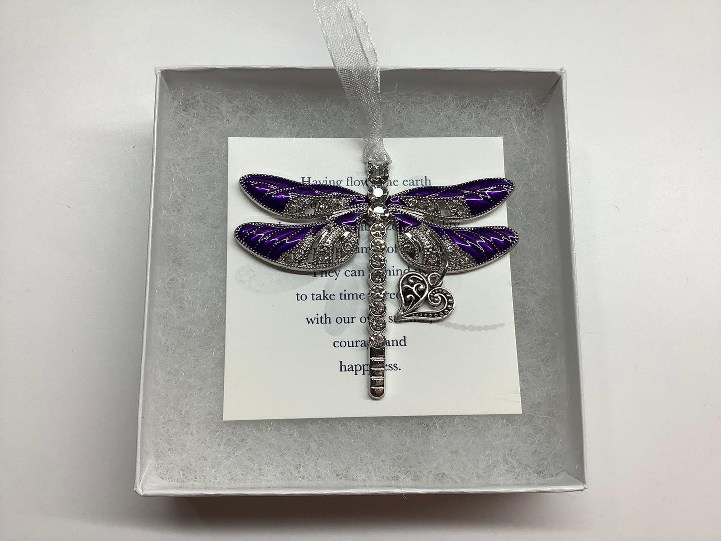 Purple Dragonfly and Heart Ornament