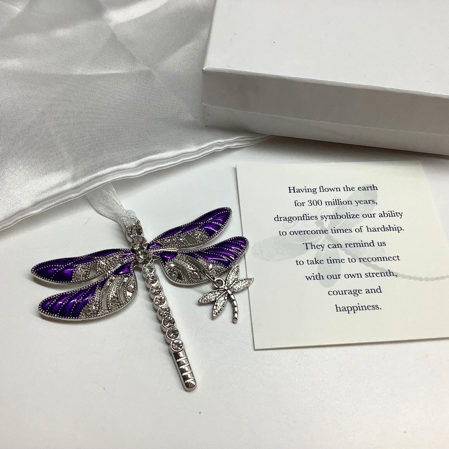 Purple Dragonfly and Baby Ornament - Rear View Mirror Accessory, Necklace, Keychain