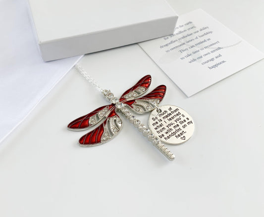 Dragonfly Memorial Ornament - Red Rear View Mirror Accessory