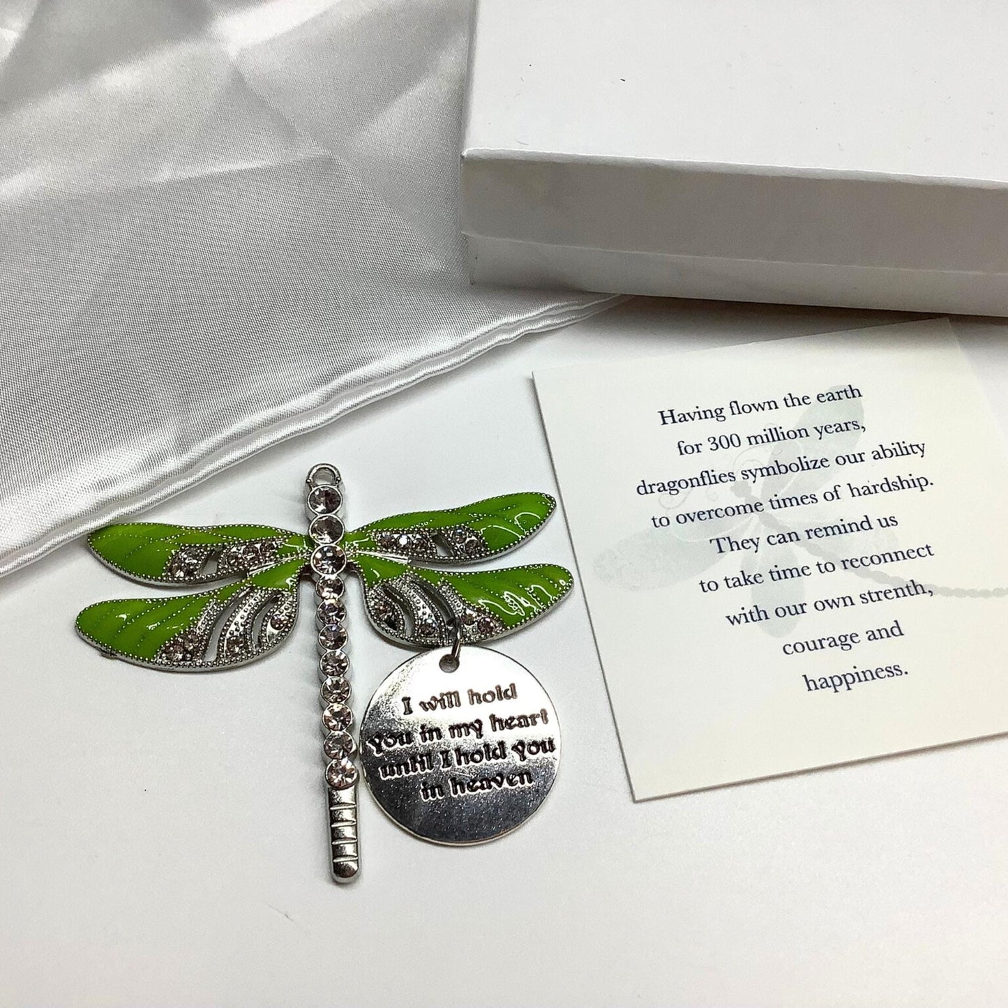 Lime Dragonfly Keepsake Memorial Ornament, I Will Hold You in My Heart