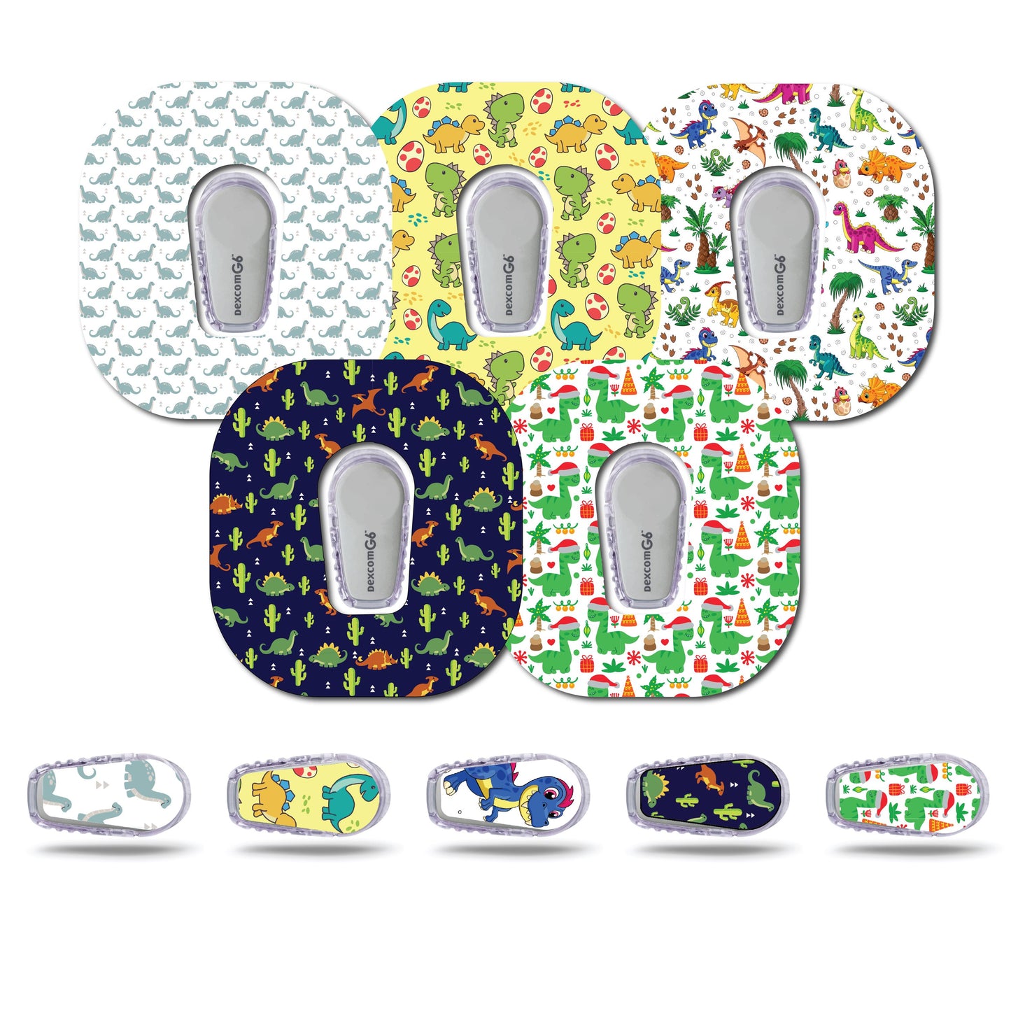 Dinosaur Collection Patch & Sticker Bundle Dexcom G6- Set of 5 Patch Sticker Overlay for CGM monitor Christmas Dino Included