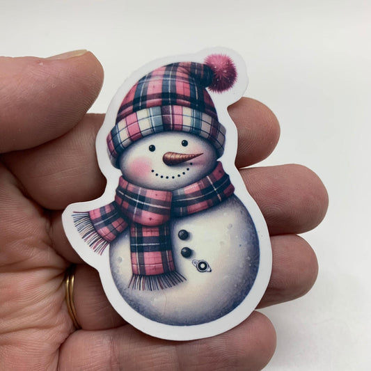 Pink Snowman with Plaid Beanie and Scarf Winter Christmas G-Tube Sticker, Feeding Tube, GJ Tube, Tubie Life, Gastroparesis,