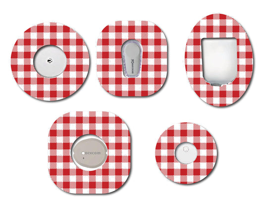 Red Gingham CGM patch for Freestyle LIbre, Dexcom, Omnipod Continuous Glucose Monitor patches and stickers