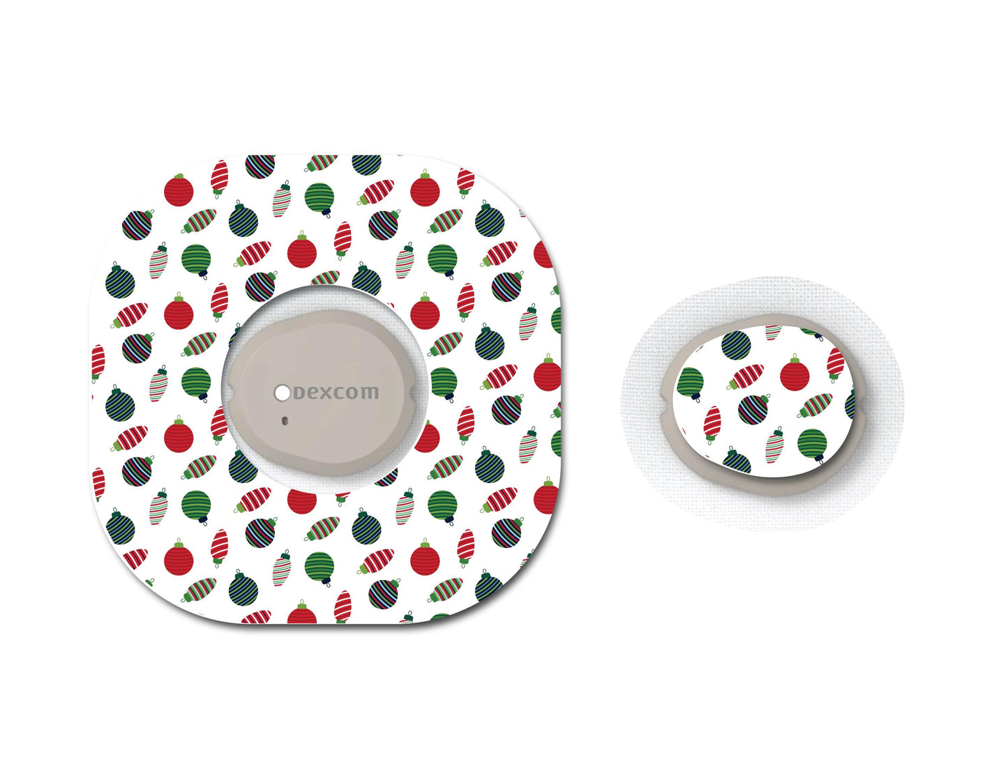 Red and Green Ornaments Set CGM patch for Freestyle LIbre, Dexcom, Omnipod Continuous Glucose Monitor patches and stickers