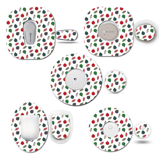 Red and Green Ornaments Set CGM patch for Freestyle LIbre, Dexcom, Omnipod Continuous Glucose Monitor patches and stickers