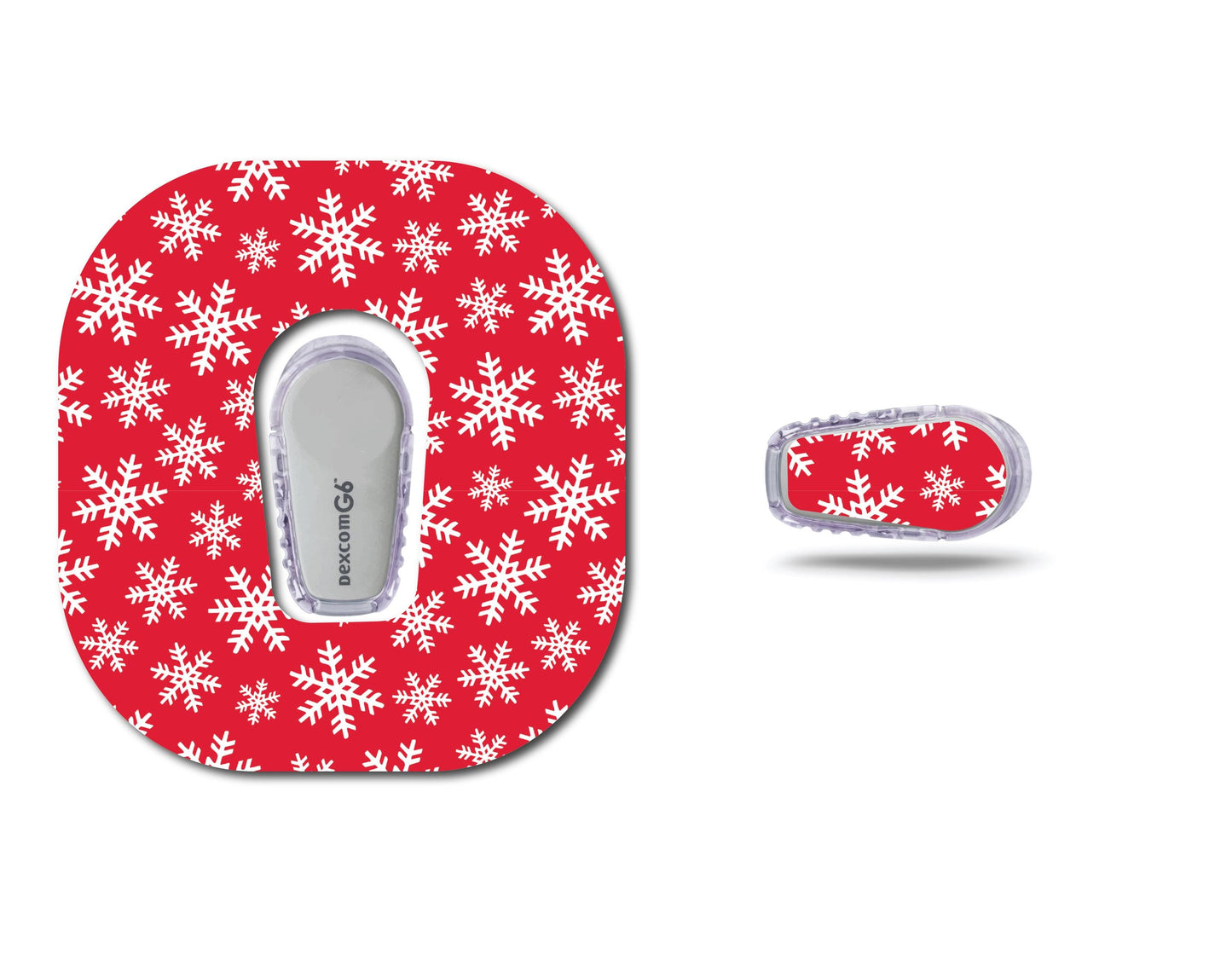 Snowflakes on Red Set CGM Patch and Sticker, Dexcom G6, Dexcom G6, Freestyle Libre 2, Freestyle Libre 3, Omnipod