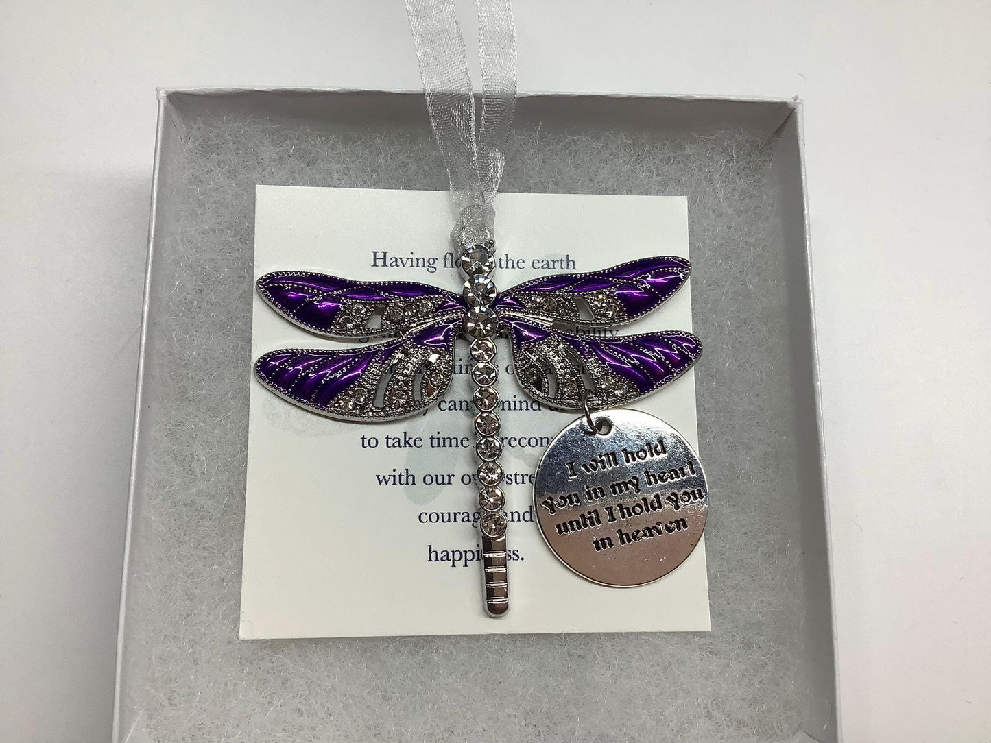 Purple Dragonfly Memorial Ornament - I Will Hold You in my Heart